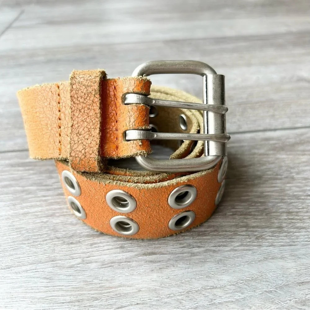 Aldo Distressed  Leather Eyelet Belt Made in Canada